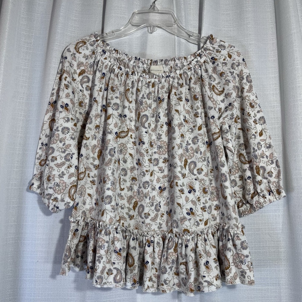 Melloday Blouse Women Large Multicolor Floral ¾ Sleeves Off the Shoulder Stretch